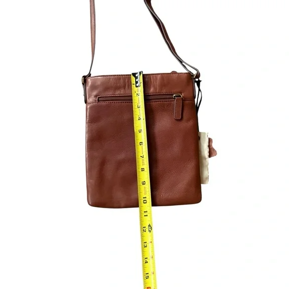 Margot Split Pocket Leather Crossbody Brown Bag Purse Adjustable Strap Slim - Picture 4 of 5